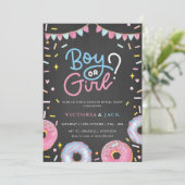 男の子または女の子の水の色ドーナツブラックジェンダーを明らかにする 招待状 (スタンド正面)