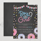 男の子または女の子の水の色ドーナツブラックジェンダーを明らかにする 招待状 (正面/裏面)
