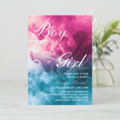 男の子または女の子の煙をテーマにしたベビージェンダーがパーティーを公開 招待状 (スタンド正面)