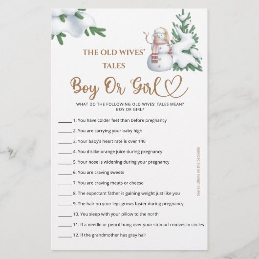 男の子または女の子の物語を推測する冬の赤ちゃんシャワーゲーム (正面)