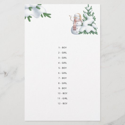 男の子または女の子の物語を推測する冬の赤ちゃんシャワーゲーム (裏面)