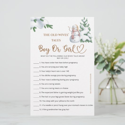 男の子または女の子の物語を推測する冬の赤ちゃんシャワーゲーム (スタンド正面)