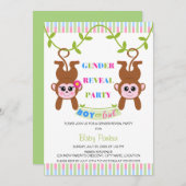 男の子または女の子の猿ジェンダーの表示パーティー 招待状 (正面/裏面)