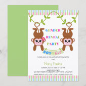 男の子または女の子の猿ジェンダーの表示パーティー 招待状 (正面/裏面)