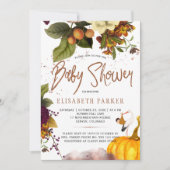 男の子または女の子の秋の秋錆びたフローラ赤ちゃんシャワー 招待状 (正面)