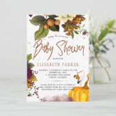 男の子または女の子の秋の秋錆びたフローラ赤ちゃんシャワー 招待状 (スタンド正面)