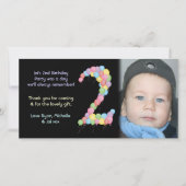 男の子または女の子の第2誕生日は写真カード感謝していしています サンキューカード (正面)