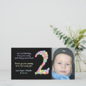 男の子または女の子の第2誕生日は写真カード感謝していしています サンキューカード (スタンド正面)