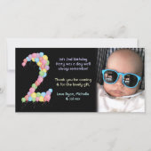 男の子または女の子の第2誕生日は写真カード感謝していしています サンキューカード (正面)