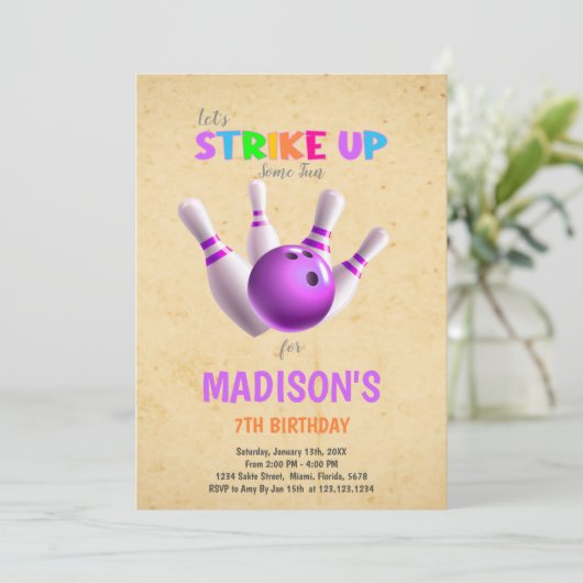 男の子または女の子の編集可能なストライキパーティー招待状 招待状 (スタンド正面)