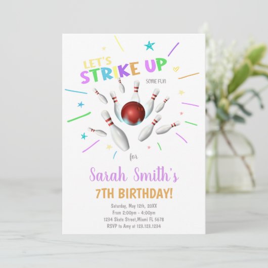 男の子または女の子の編集可能なストライキパーティー招待状 招待状 (スタンド正面)