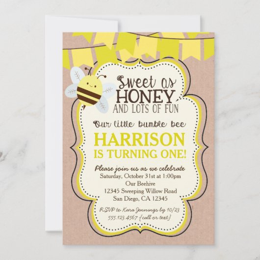 男の子または女の子の蜂の誕生日招待状 招待状 (正面)