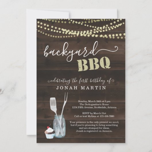 男の子または女の子の誕生日パーティバックヤードBBQ 招待状 (正面)