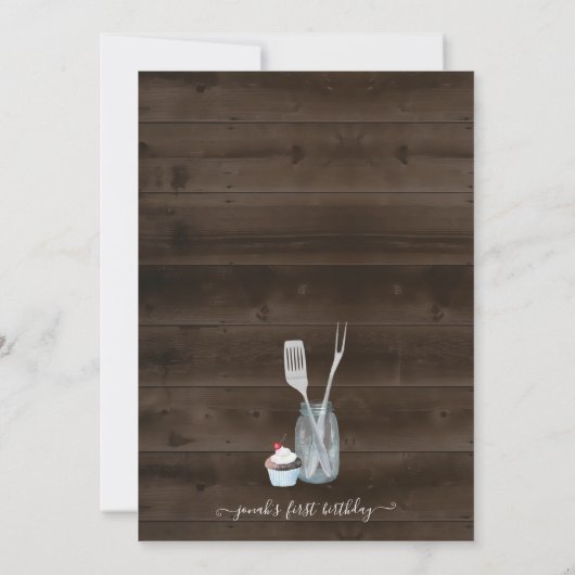 男の子または女の子の誕生日パーティバックヤードBBQ 招待状 (裏面)