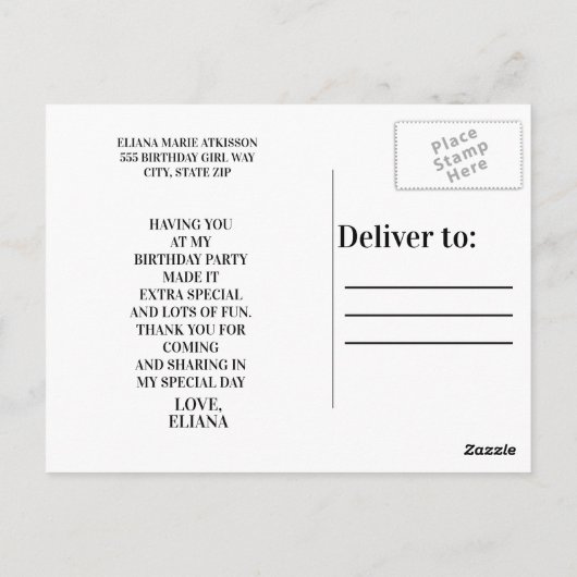 男の子または女の子の誕生日パーティー写真ありがとう ポストカード (裏面)