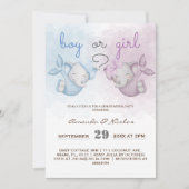 男の子または女の子の象ピンクの青の性別が明らかに 招待状 (正面)