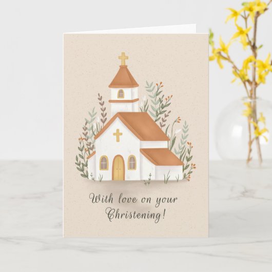 男の子または女の子の《キリスト教》洗礼式や命名式教会カード カード (黄色い花)