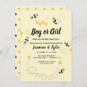 男の子または女の子イエロービーハニージェンダーのリビール 招待状 (正面/裏面)