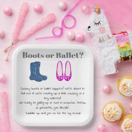 男の子または女の子カウボーイブーツバレットジェンダーの明け ペーパープレート (パーティー)