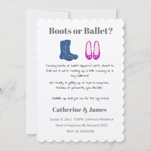 男の子または女の子カウボーイブーツバレットジェンダーの明け 招待状 (正面)