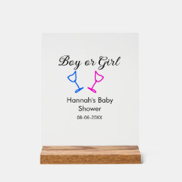 男の子または女の子シャワーピンクの青ガラスの名前の日付 アクリルサイン