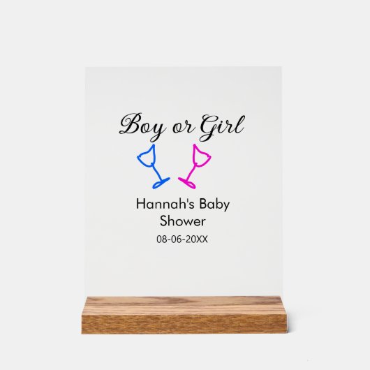 男の子または女の子シャワーピンクの青ガラスの名前の日付 アクリルサイン (正面)