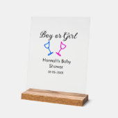 男の子または女の子シャワーピンクの青ガラスの名前の日付 アクリルサイン (傾斜)