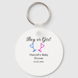 男の子または女の子シャワーピンクの青ガラスの名前の日付 キーホルダー