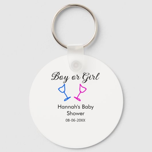 男の子または女の子シャワーピンクの青ガラスの名前の日付 キーホルダー (正面)