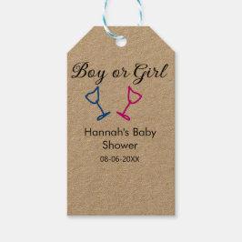 男の子または女の子シャワーピンクの青ガラスの名前の日付 ギフトタグ