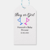 男の子または女の子シャワーピンクの青ガラスの名前の日付 ギフトタグ (裏面)