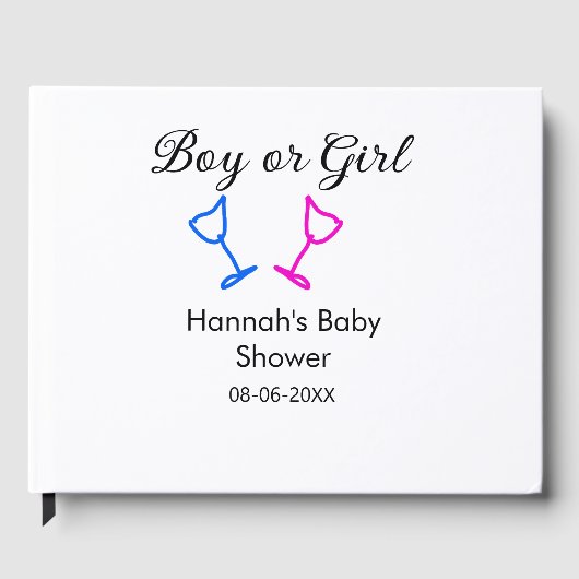 男の子または女の子シャワーピンクの青ガラスの名前の日付 ゲストブック (正面)