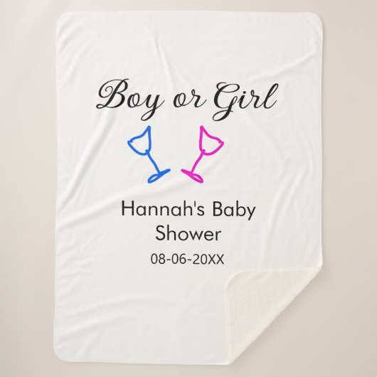 男の子または女の子シャワーピンクの青ガラスの名前の日付 シェルパブランケット (正面)