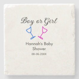 男の子または女の子シャワーピンクの青ガラスの名前の日付 ストーンコースター