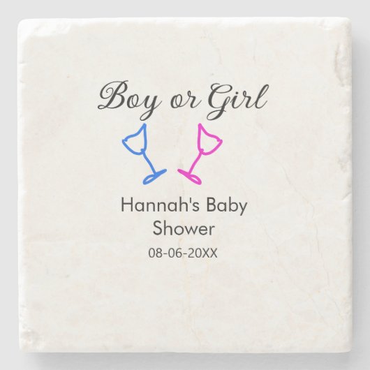 男の子または女の子シャワーピンクの青ガラスの名前の日付 ストーンコースター (正面)