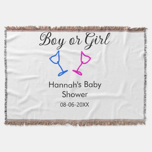 男の子または女の子シャワーピンクの青ガラスの名前の日付 スローブランケット (正面)