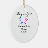 男の子または女の子シャワーピンクの青ガラスの名前の日付 セラミックオーナメント (右)