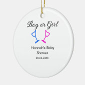 男の子または女の子シャワーピンクの青ガラスの名前の日付 セラミックオーナメント (左)