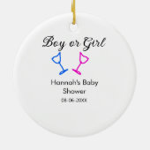 男の子または女の子シャワーピンクの青ガラスの名前の日付 セラミックオーナメント (裏面)