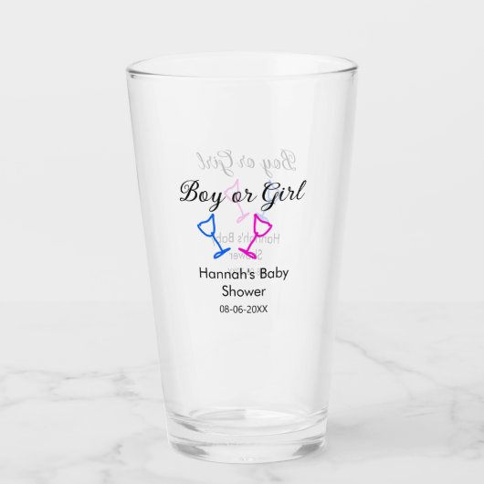 男の子または女の子シャワーピンクの青ガラスの名前の日付 タンブラーグラス (正面)