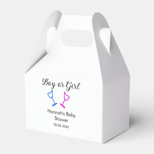 男の子または女の子シャワーピンクの青ガラスの名前の日付 フェイバーボックス (正面サイド)