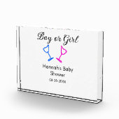男の子または女の子シャワーピンクの青ガラスの名前の日付 フォトブロック (右)