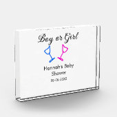 男の子または女の子シャワーピンクの青ガラスの名前の日付 フォトブロック (左)