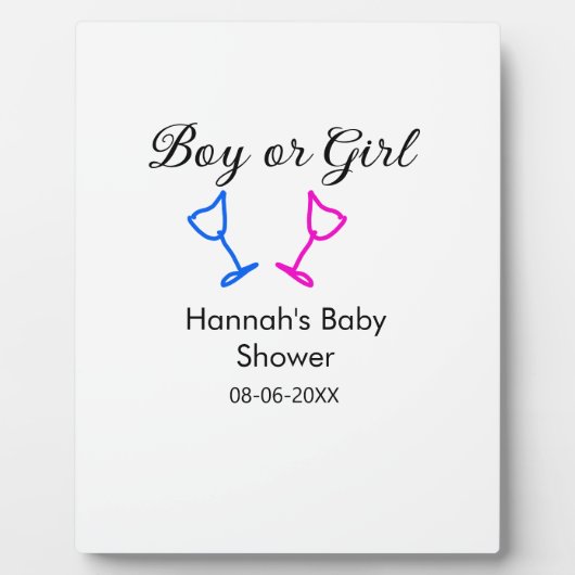 男の子または女の子シャワーピンクの青ガラスの名前の日付 フォトプラーク (正面)