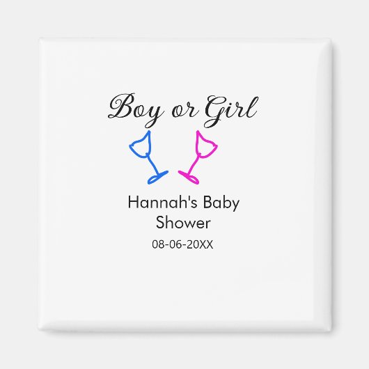 男の子または女の子シャワーピンクの青ガラスの名前の日付 マグネット (正面)