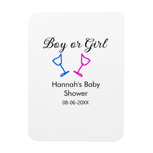 男の子または女の子シャワーピンクの青ガラスの名前の日付 マグネット (縦)