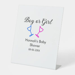 男の子または女の子シャワーピンクの青ガラスの名前の日付 台座サイン