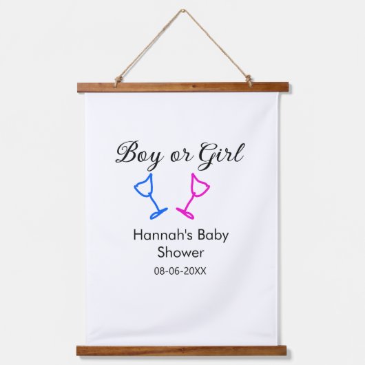 男の子または女の子シャワーピンクの青ガラスの名前の日付 吊り下げ型タペストリー (正面)