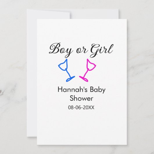 男の子または女の子シャワーピンクの青ガラスの名前の日付 招待状 (正面)