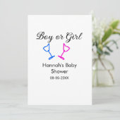 男の子または女の子シャワーピンクの青ガラスの名前の日付 招待状 (スタンド正面)